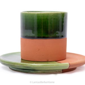 Handmade Green Ceramic Tea Cup and Saucer Set: Latte Espresso Serveware