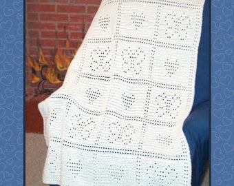 Crochet Pattern Download - Butterfly and Hearts Filet Afghan