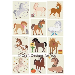 Cross Stitch Pattern Download - 12 Horses of the Month - Ponies - Seasonal