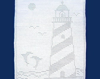 Crochet Pattern Download - Easy Filet Lighthouse with Dolphins Afghan