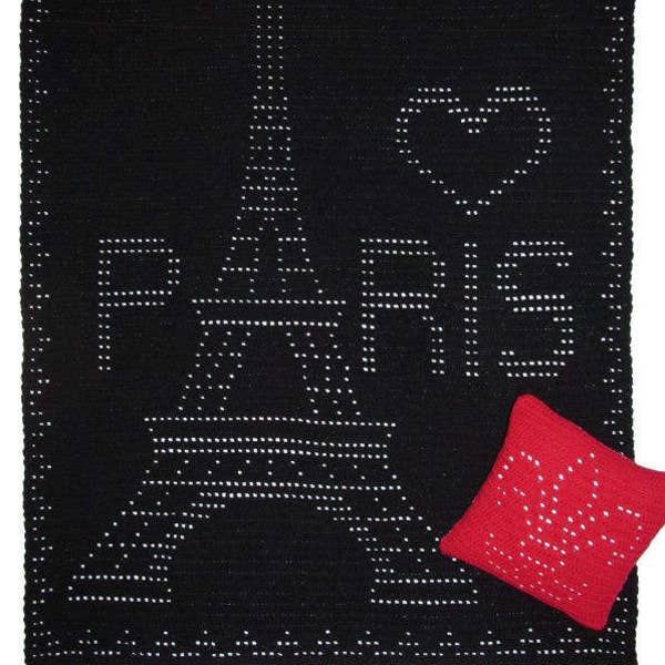 Crochet Pattern Download - Paris Afghan Pillow - Filet Set Eiffel Tower Fleur de Lys