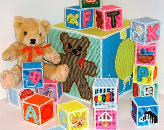 Kunststoff Canvas Pattern Download - Lustige & lehrreiche Alphabet-Blöcke mit Aufbewahrungsbox