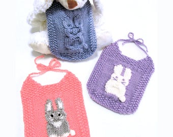 Knit Pattern Download - Baby Bunny Bibs - Baby Shower Gift