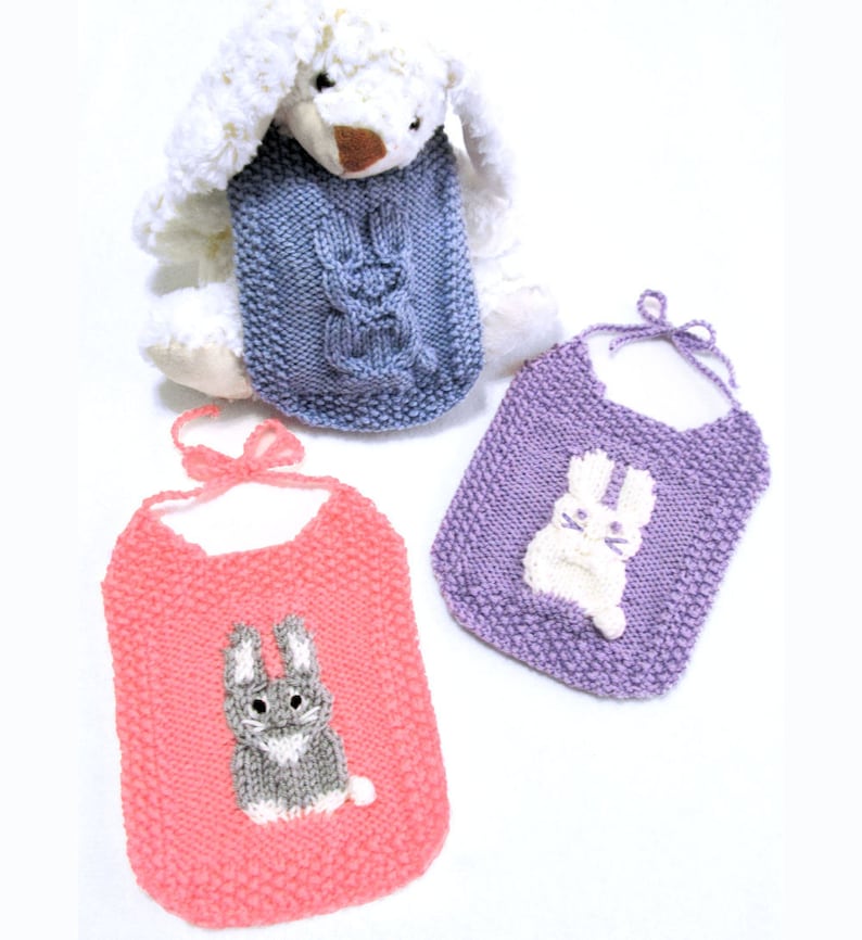 Knit Pattern Download Baby Bunny Bibs Baby Shower Gift image 1