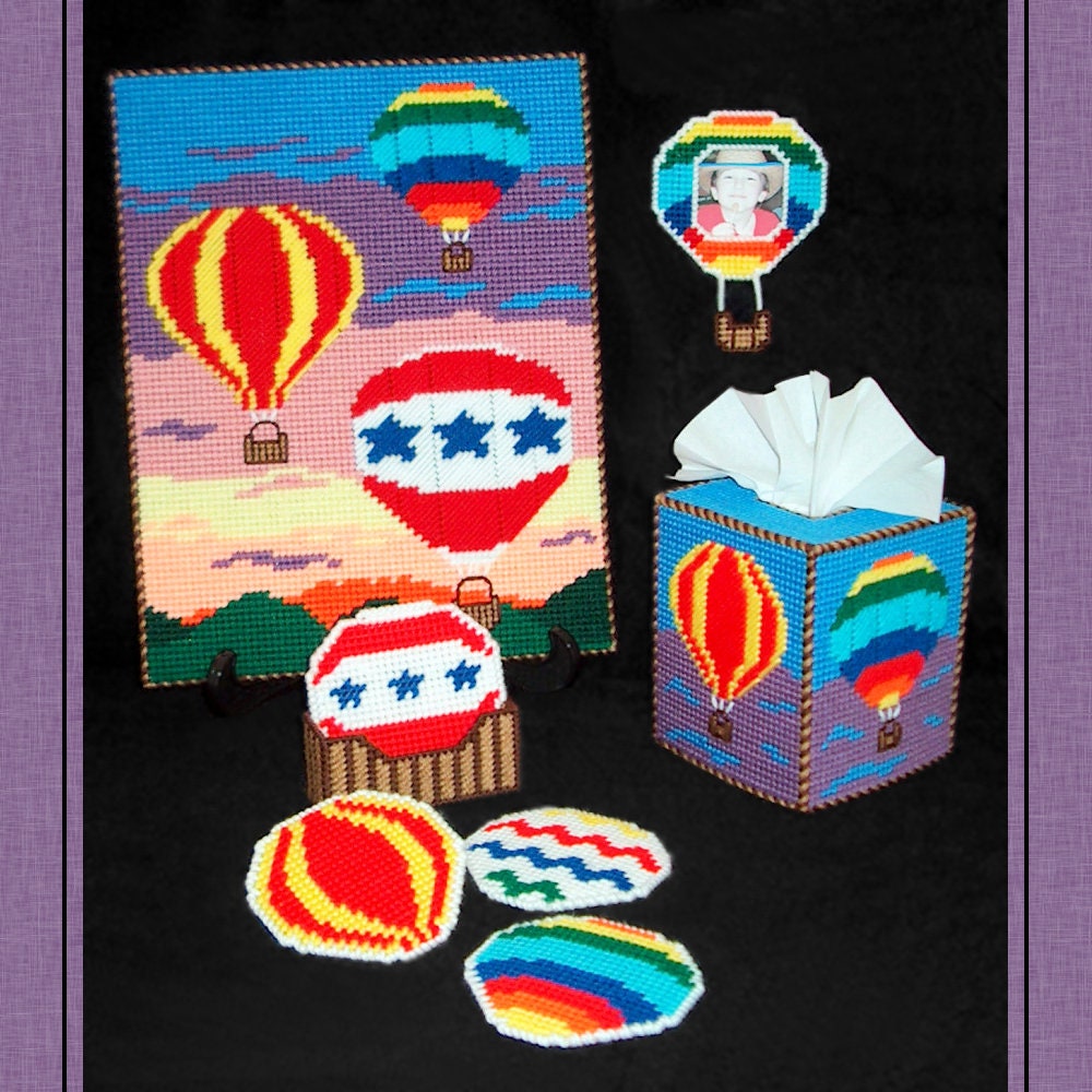 Plastic Canvas Pattern Download - Hot Air Ballooning Home Decor Set