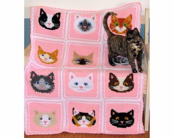 Crochet Pattern Download - Sweet Kitty Afghan - Cat Lovers