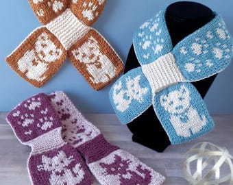 Knit Pattern Download - Pretty Paws Cat Dog Ascot Scarf Pawprints - Double Knit
