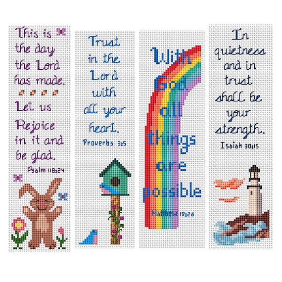 Cross Stitch Pattern Download - 4 Bible Bookmarks