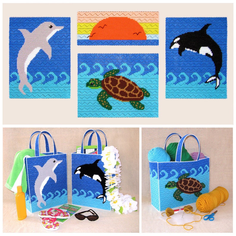 Plastic Canvas Pattern Download Sea Life Collection Totes - Etsy