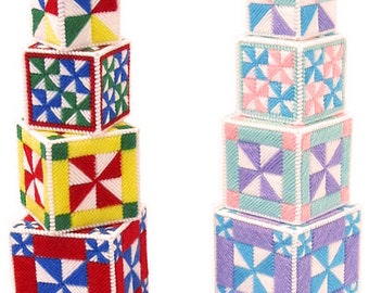 Download patroon op plastic canvas - Baby Pinwheel-stapelblokken