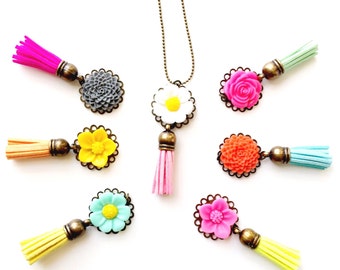 Flower Tassel Ball Chain Necklace