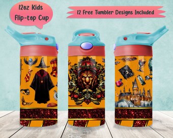 Wizard House 12oz Kids Tumbler Wrap PNG Sublimation Designs, Wizard Magic 12oz Flip-Top Wrap PNG, Wizard School 12oz Sippy Cup PNG