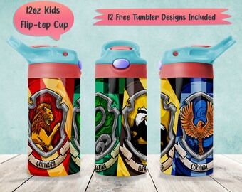 Wizard House 12oz Kids Tumbler Wrap PNG Sublimation Designs, Wizard Magic 12oz Flip-Top Wrap PNG, Wizard School 12oz Sippy Cup PNG