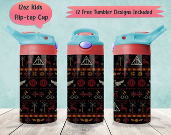 Wizard House 12oz Kids Tumbler Wrap PNG Sublimation Designs, Wizard Magic 12oz Flip-Top Wrap PNG, Wizard School 12oz Sippy Cup PNG