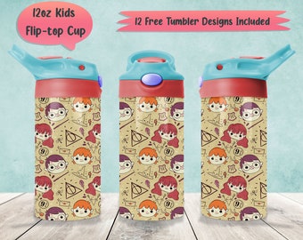 Wizard House 12oz Kids Tumbler Wrap PNG Sublimation Designs, Wizard Magic 12oz Flip-Top Wrap PNG, Wizard School 12oz Sippy Cup PNG