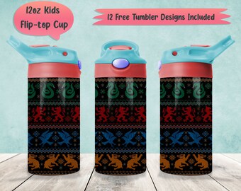 Wizard House 12oz Kids Tumbler Wrap PNG Sublimation Designs, Wizard Magic 12oz Flip-Top Wrap PNG, Wizard School 12oz Sippy Cup PNG