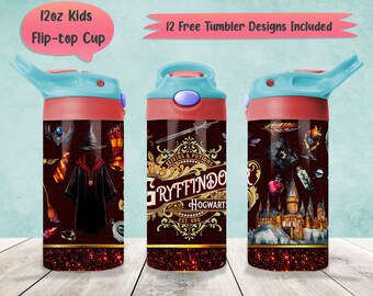 Wizard House 12oz Kids Tumbler Wrap PNG Sublimation Designs, Wizard Magic 12oz Flip-Top Wrap PNG, Wizard School 12oz Sippy Cup PNG