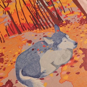 Illustration de husky endormi / carte de voeux A5