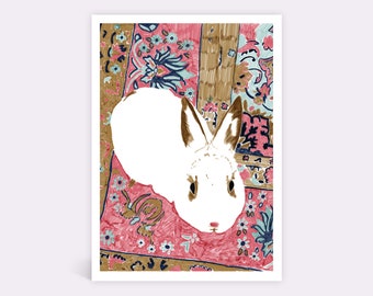 Rabbit on a rug illustration A4