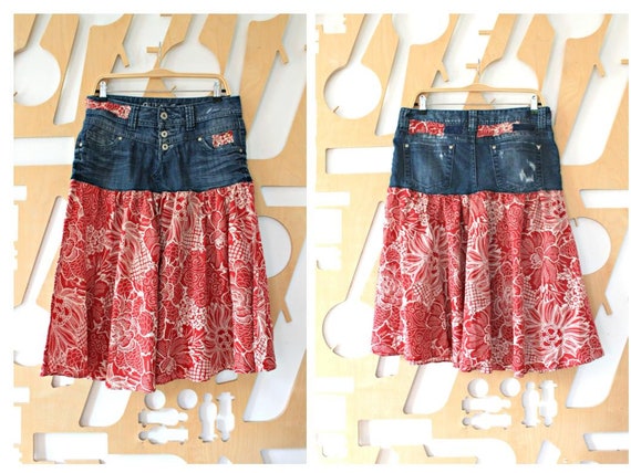 boho denim skirt