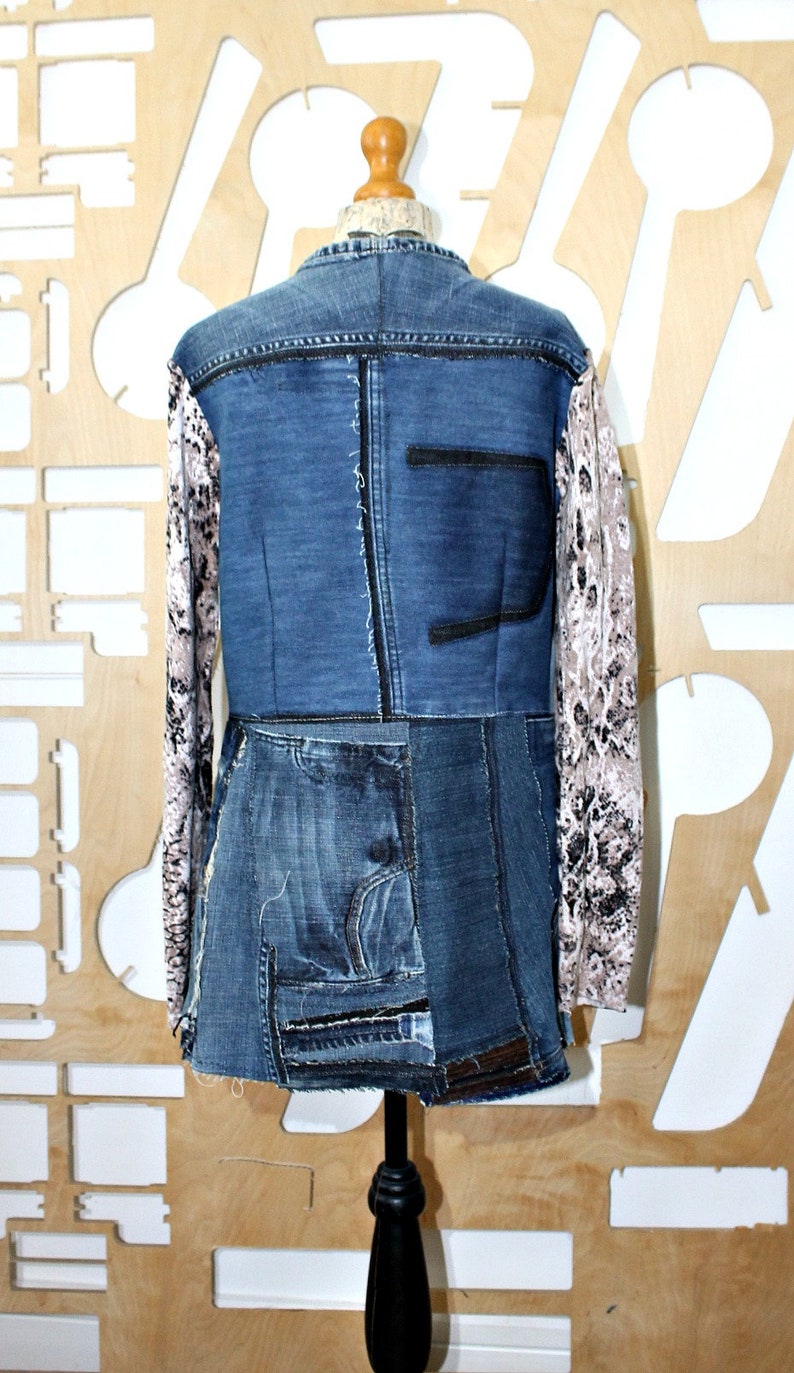 Denim jacket Cotton jacket Steampunk Patchwork Grunge Boho Hippie Southwestern Duster jacket Trucker jacket Biker Preppy Hipster Festival