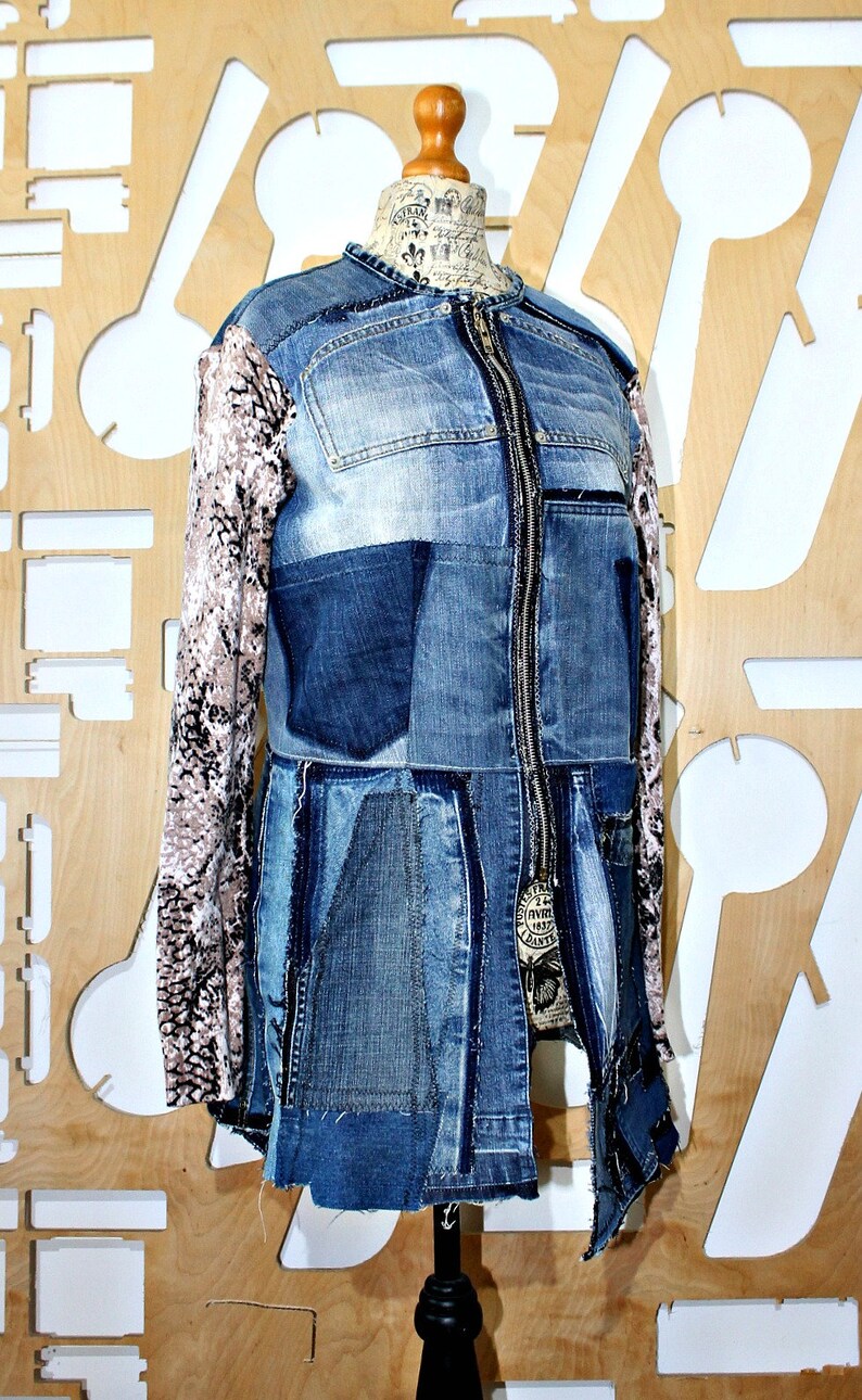 Denim jacket Cotton jacket Steampunk Patchwork Grunge Boho Hippie Southwestern Duster jacket Trucker jacket Biker Preppy Hipster Festival