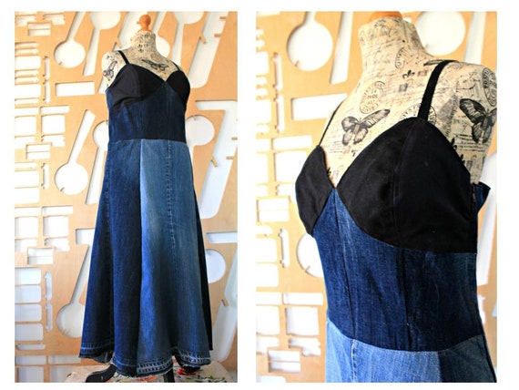 denim strap dress