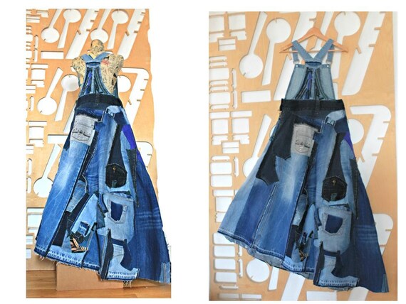 long denim pinafore dress