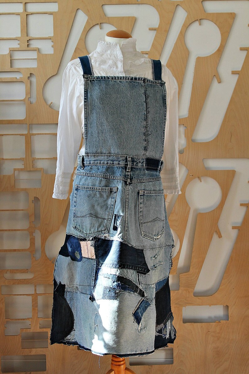 Upcycled Denim Apron Bustier Vintage Jeans Wrap Pinafore Etsy