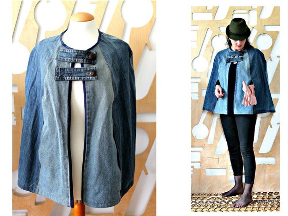 Denim Cape Cloak Boho Festival Hippie Folk Steampunk Edwardian Etsy