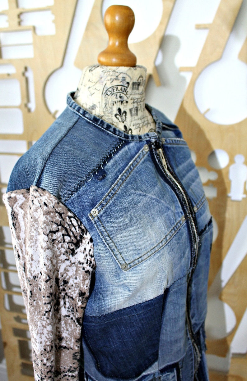 Denim jacket Cotton jacket Steampunk Patchwork Grunge Boho Hippie Southwestern Duster jacket Trucker jacket Biker Preppy Hipster Festival