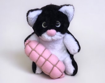 Plush toy cat with sausage, Black and white cat doll, Funny Interior toy cat