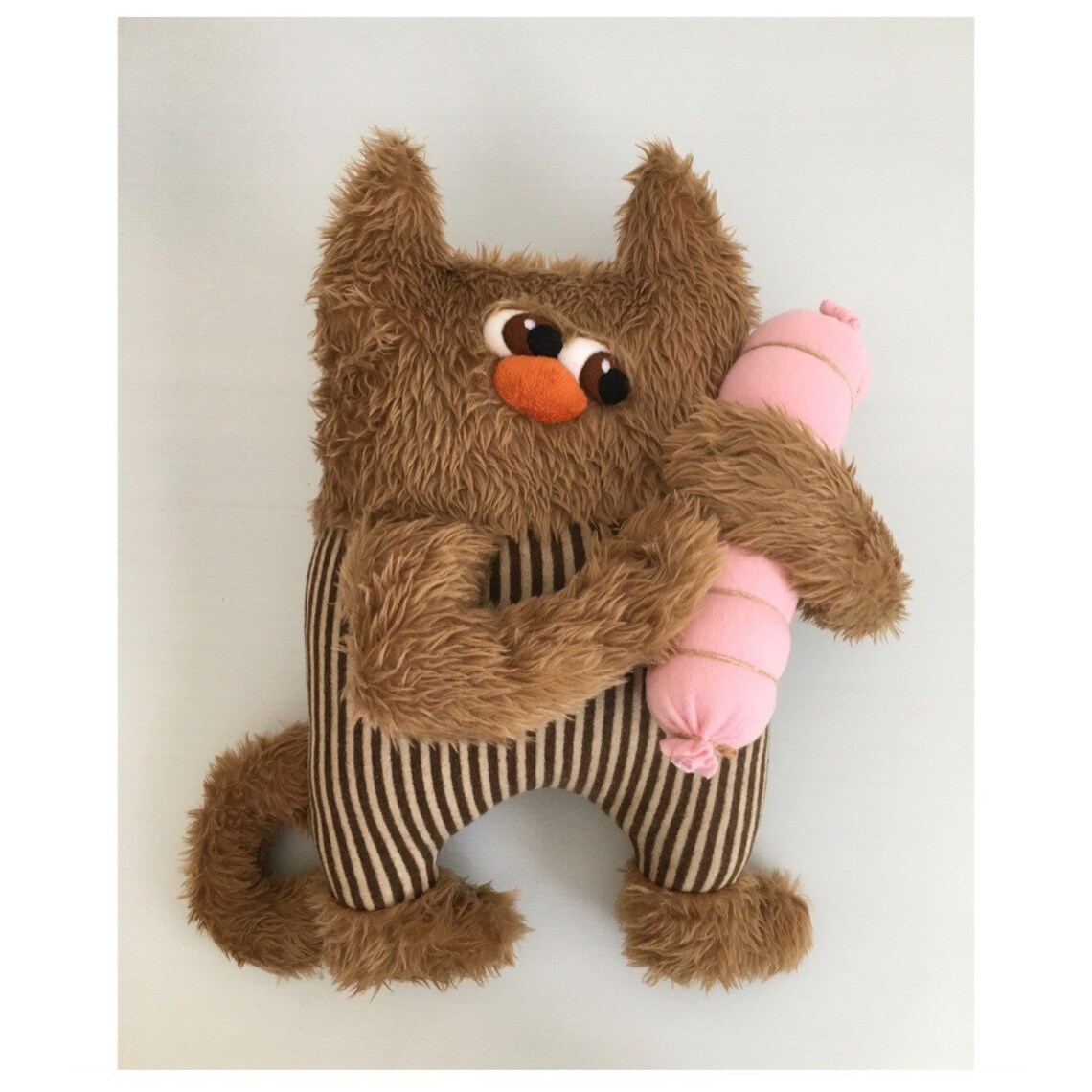 Shaggy plush cat with sausage Comical stuffed cat Interior Etsy