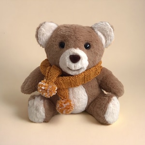 Beige teddy bear, Plush light brown bear with scarf,
