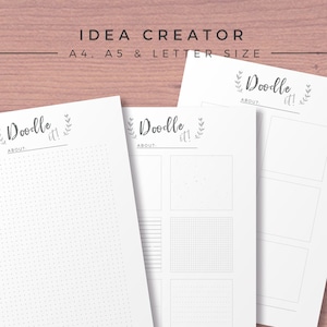 Könnte beinhalten: Drei druckbare Seiten mit verschiedenen Rastermustern und dem Text "Doodle it!" oben. Die Seiten sind für Brainstorming und Ideengenerierung konzipiert.