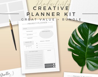 Creative Planner Bundle, Encarts de planificateur imprimables, Organisateur de productivité, Journal de projet, Page de planificateur de projet, Note d’idée de productivité