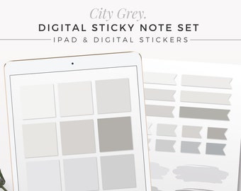 CITY GREY Digital Sticky Note Set | Neutral Sticky Notes, iPad Sticky Notes, Digital Planner, GoodNotes, Notability, Digital Page Marker