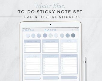 WINTER BLAUW To-Do Sticky Notes | Digitale plaknotities, neutrale iPad-stickers, dingen om te doen, digitaal bullet-journaal, GoodNotes, opmerkelijkheid