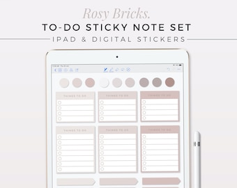 ROSY BRICK To-Do Sticky Note-set | Digitale plaknotities, neutrale iPad-stickers, dingen om te doen, digitaal bullet-journaal, GoodNotes, opmerkelijkheid