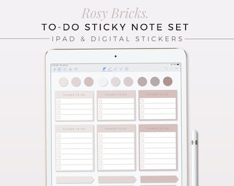 Ensemble de notes autocollantes ROSY BRICK | Notes autocollantes numériques, autocollants neutres pour iPad, choses à faire, journal numérique à puces, bonnes notes, notabilité