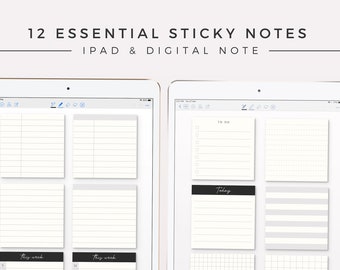 12 Essential Digital Sticky Notes | iPad Sticky Note, Digital Planner, GoodNotes Template, Notability, Digital Page Flag, PNG Sticky Note
