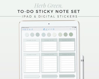 HERB GREEN To-Do Sticky Notes | Digital Sticky Notes, Neutral iPad Stickers, Things To Do, Digital Bullet Journal, GoodNotes, Notability