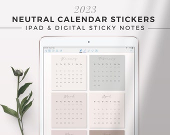 2023 NEUTRALE digitale kalender plaknotities | iPad Sticky Notes, Esthetische Digitale Stickers, GoodNotes Template, 2023 iPad Planner Kalender