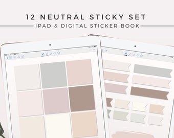 12 NEUTRALE plaknotities | Goodnotes STICKER BOEK, iPad Sticky Note, Digital Planner Decor, GoodNotes Template, Notability, Digitale Pagina Vlag