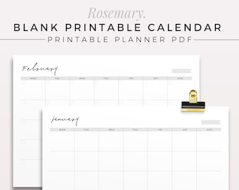 May include: Two blank printable calendar pages for January and February. The calendars are in a simple, minimalist style with a white background and black text. The days of the week are labeled at the top of each calendar, and there are lines for writing in appointments or events.