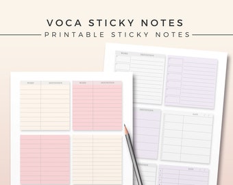 Voca Sticky Notes | Printable Sticky Notes Template, Word Book Template, Vocabulary Note, Printable Sticky Notes, Language Study Notebook