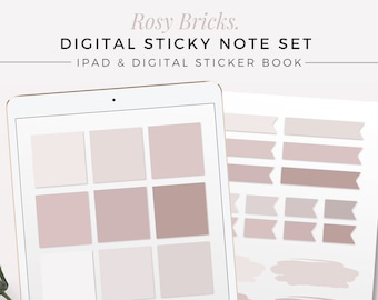 ROSY BRICKS digitale kleverige nota's | Goodnotes-stickerboek | Neutrale plaknotities, iPad plaknotities, digitale planner, GoodNotes, Notability