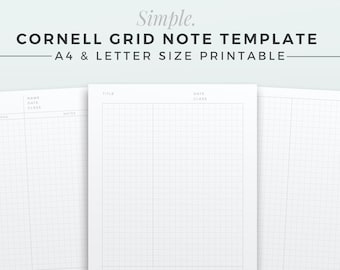 SIMPLE Cornell Grid Note Template | A4 & LETTER | Printable Note Inserts, Grid Notebook, Cornell Study Note, Grid Notebook Paper Refill