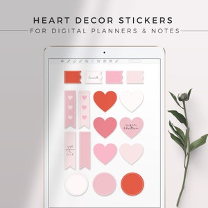 Heart Decor Stickers iPad Stickers, Digital Planner, GoodNotes Template, PNG Sticky Notes, Digital Bullet Journal, Bullet Journal Stickers image 1