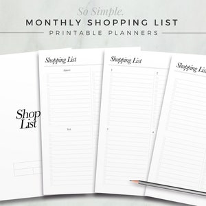 SO SIMPLE Lista de compras / Planificador de compras mensual, Inserciones imprimibles del planificador, Lista de deseos imprimible, Páginas del planificador de compras, Lista de compras